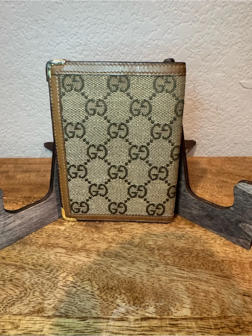 Gucci Monogram Canvas and Leather Bi-Fold Wallet with Gold Accent